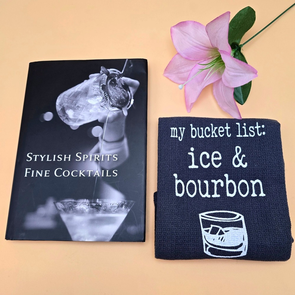 Stylish Spirits Fine Cocktails Book by Kevin Chang & Bucket List Towel Set